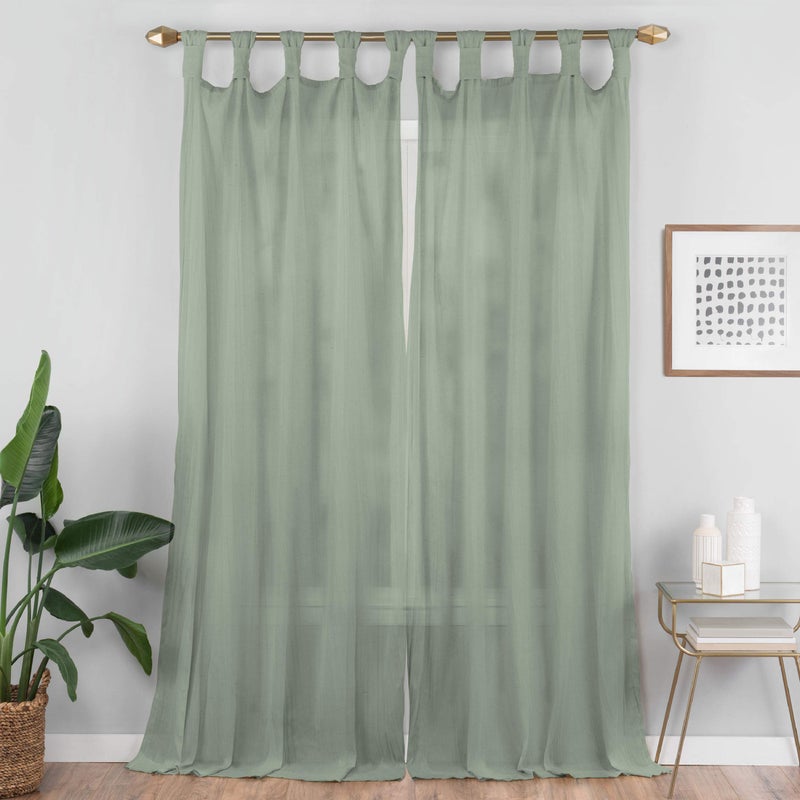 VUE Semi-Sheer Curtains for Bedroom - Priya 50" x 95" Light Filtering Single Panel Tab Top Window Treatment for Living Room, Green - Image 2